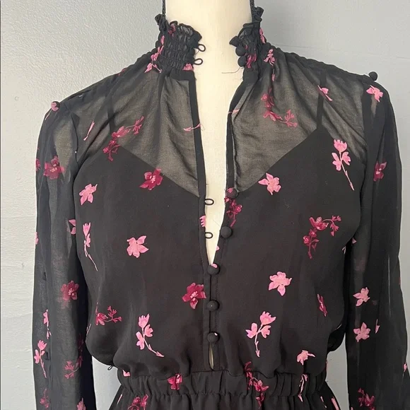 RACHEL Rachel Roy Sheer Black Dress with Pink Floral Design - Picture 8 of 10